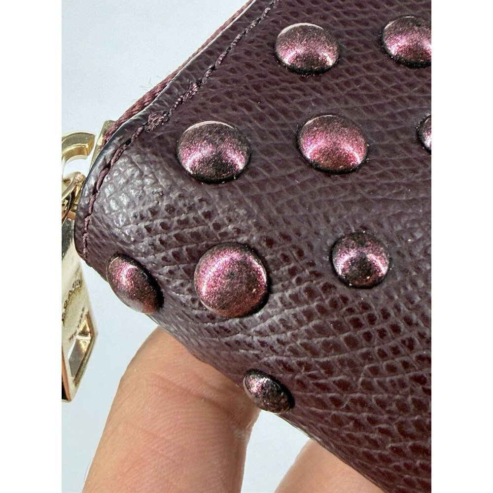 COACH OXBLOOD LEATHER Glitter STUDS ACCORDION ZIP AROUND WALLET Gold - Picture 12 of 14